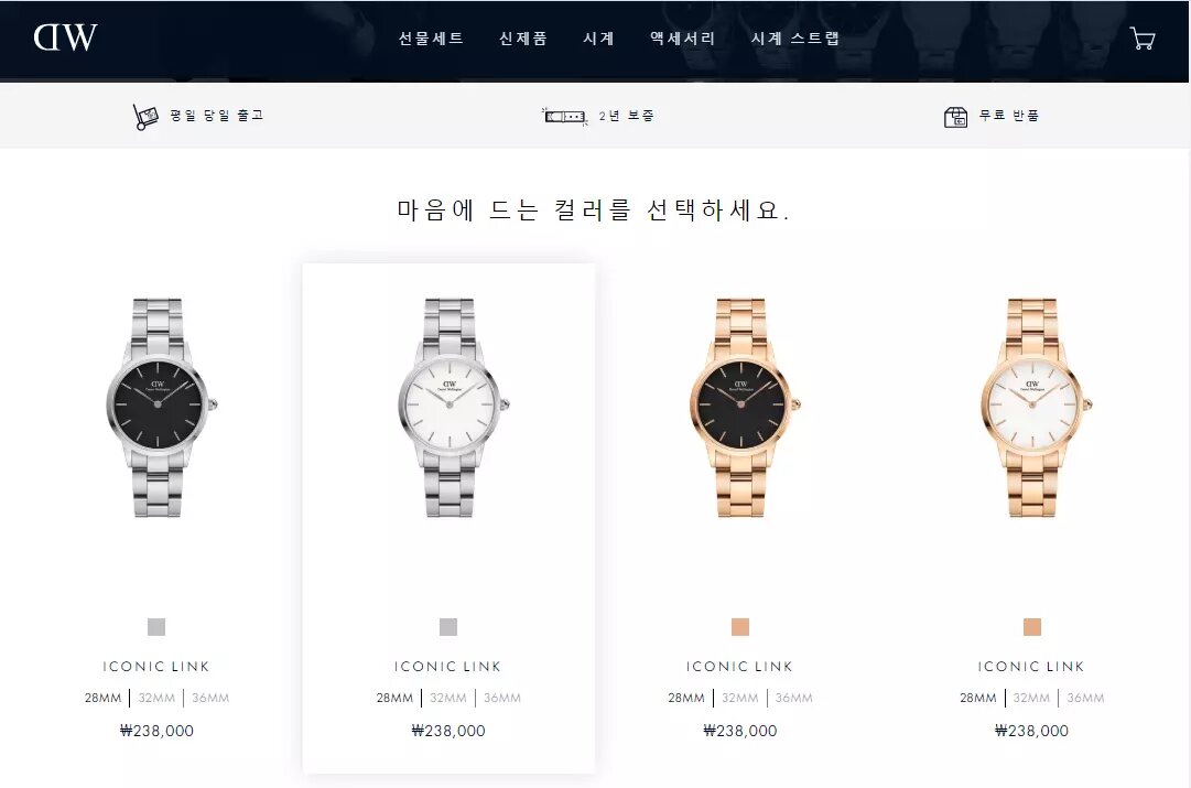 다니엘 웰링턴 홈페이시 스크린샷