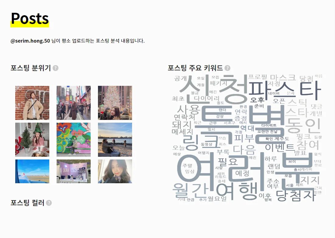 홍세림 포스팅 분위기 / 주요 키워드 / 포스팅 컬러